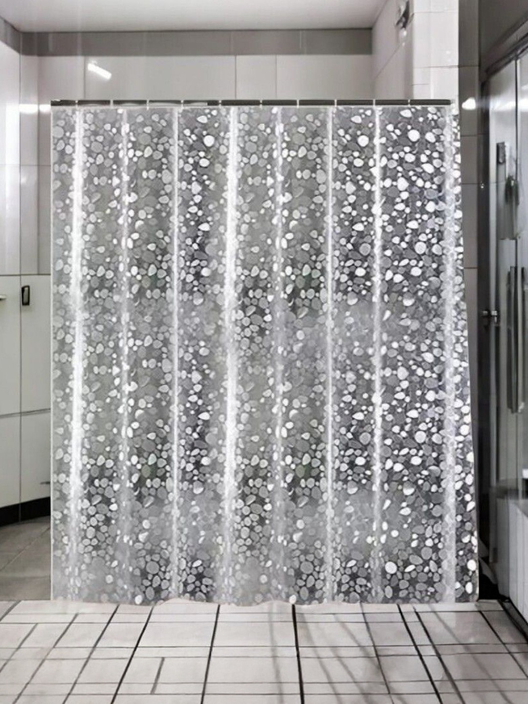 HOME ARK White & Silver-Toned Set of 3 Long Door Curtain