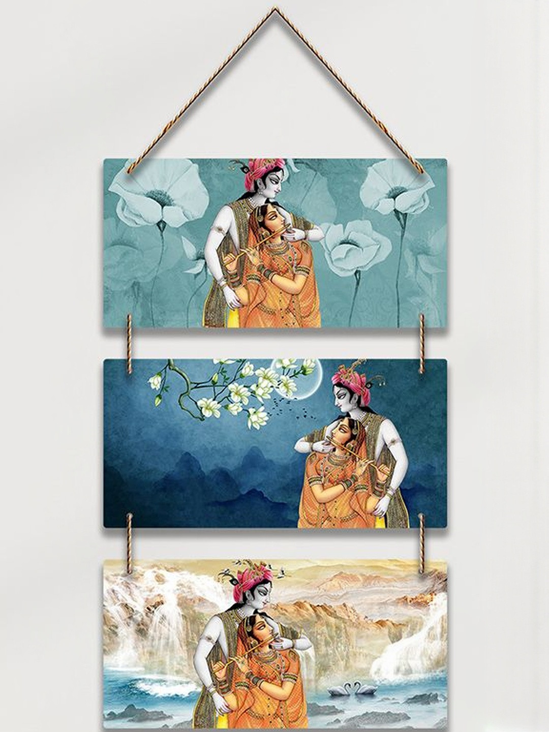 ArtVibes Blue & Yellow Printed Shree Radha Krishna Religious Wooden Wall Hanging