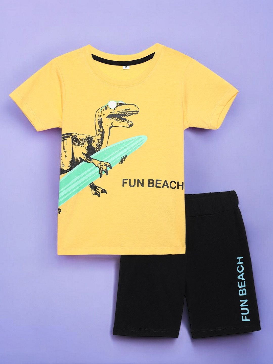 GUTI Boys Pack Of 2 Printed Round Neck Pure Cotton T-shirt with Shorts Clothing Set