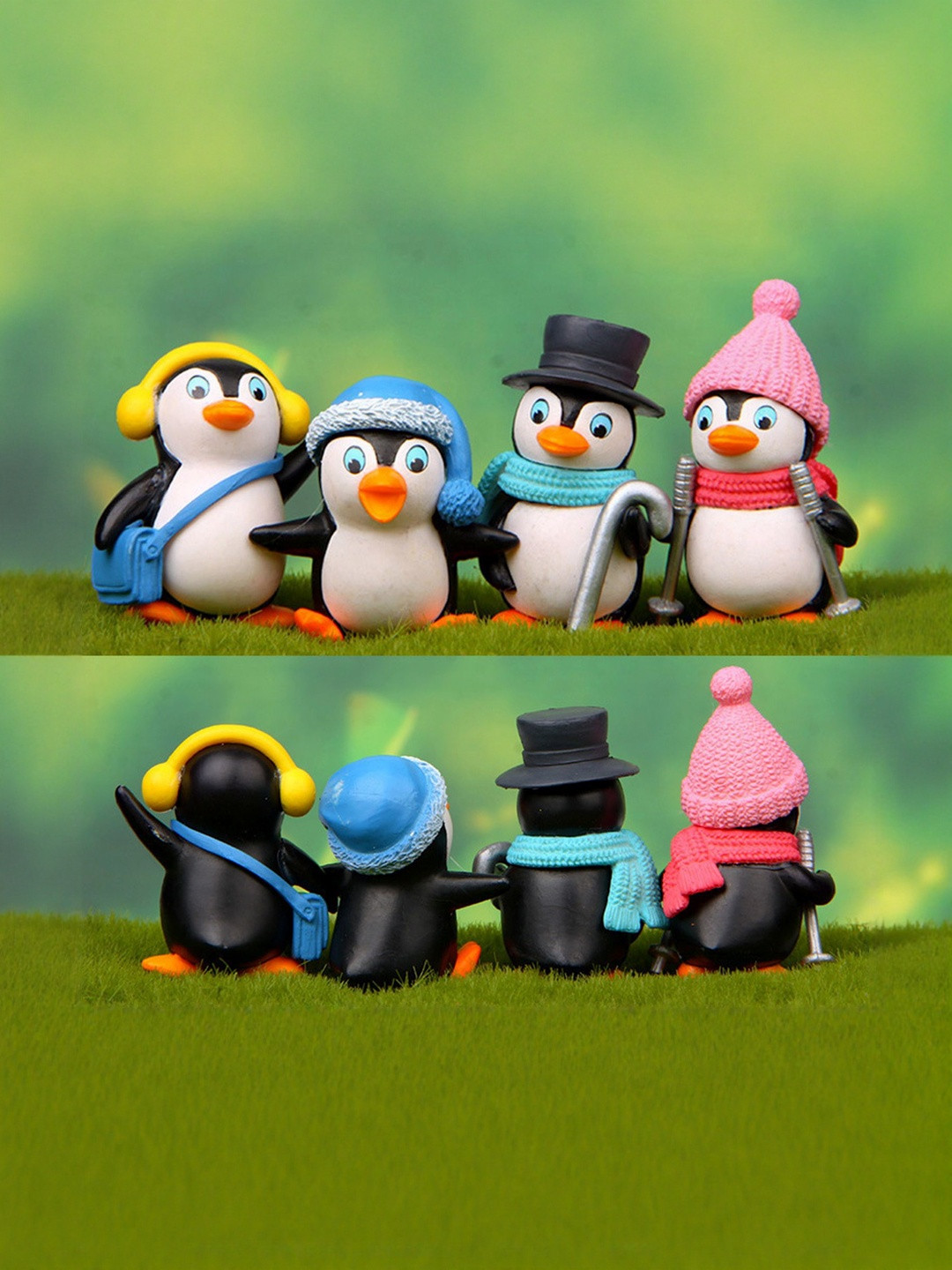 Flenzy Black 4 Pieces Cute Mini Winter Penguin Figurine Showpieces