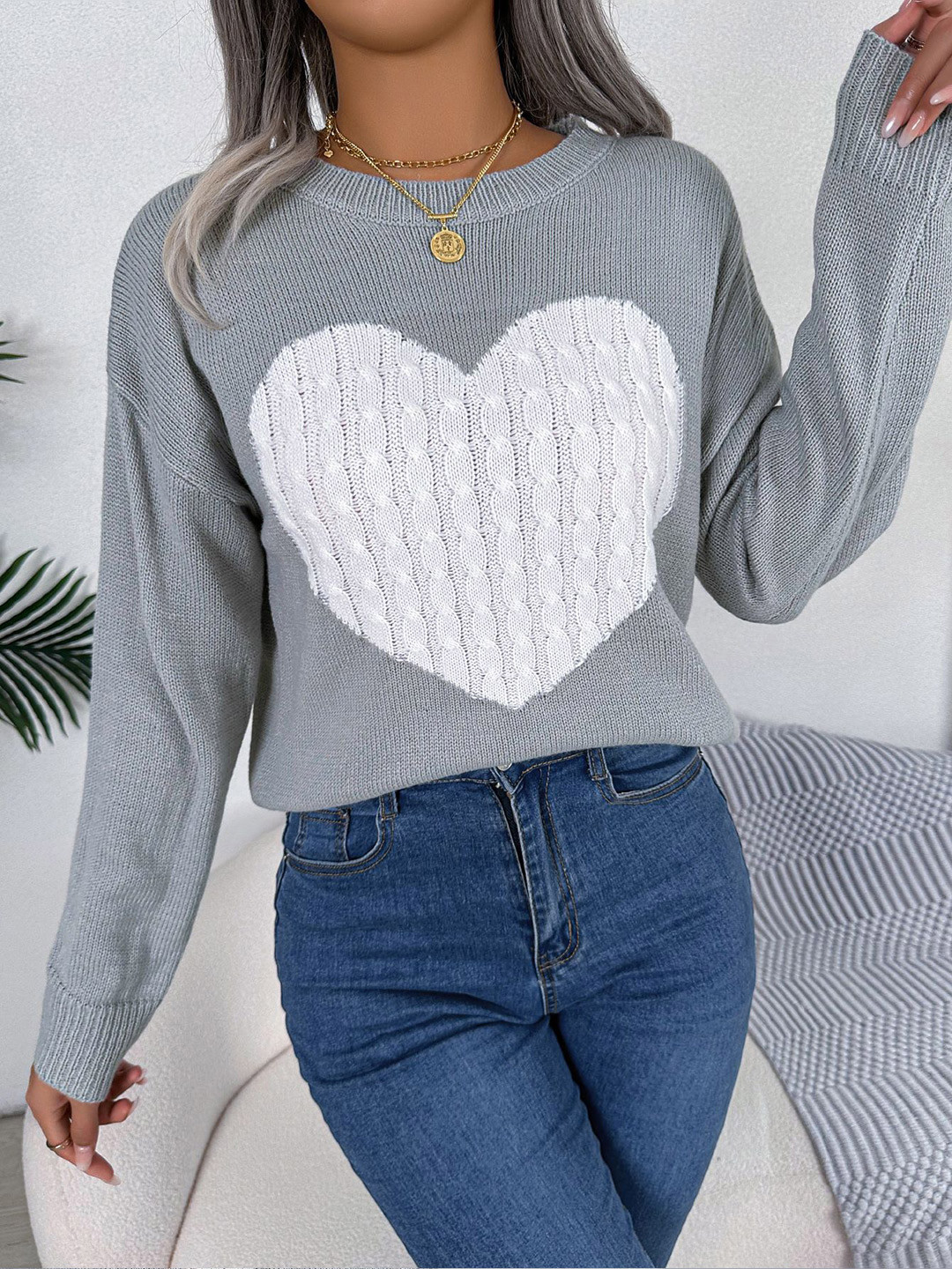 HERE&NOW Women Heart Pattern Sweaters
