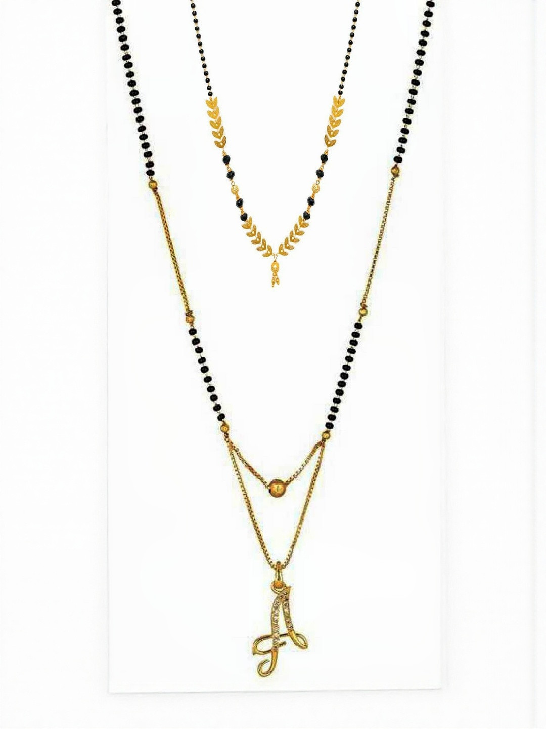 Laksh Enterprise Set Of 2 Crystal Stones Studded & Beaded A Alphabet Mangalsutras