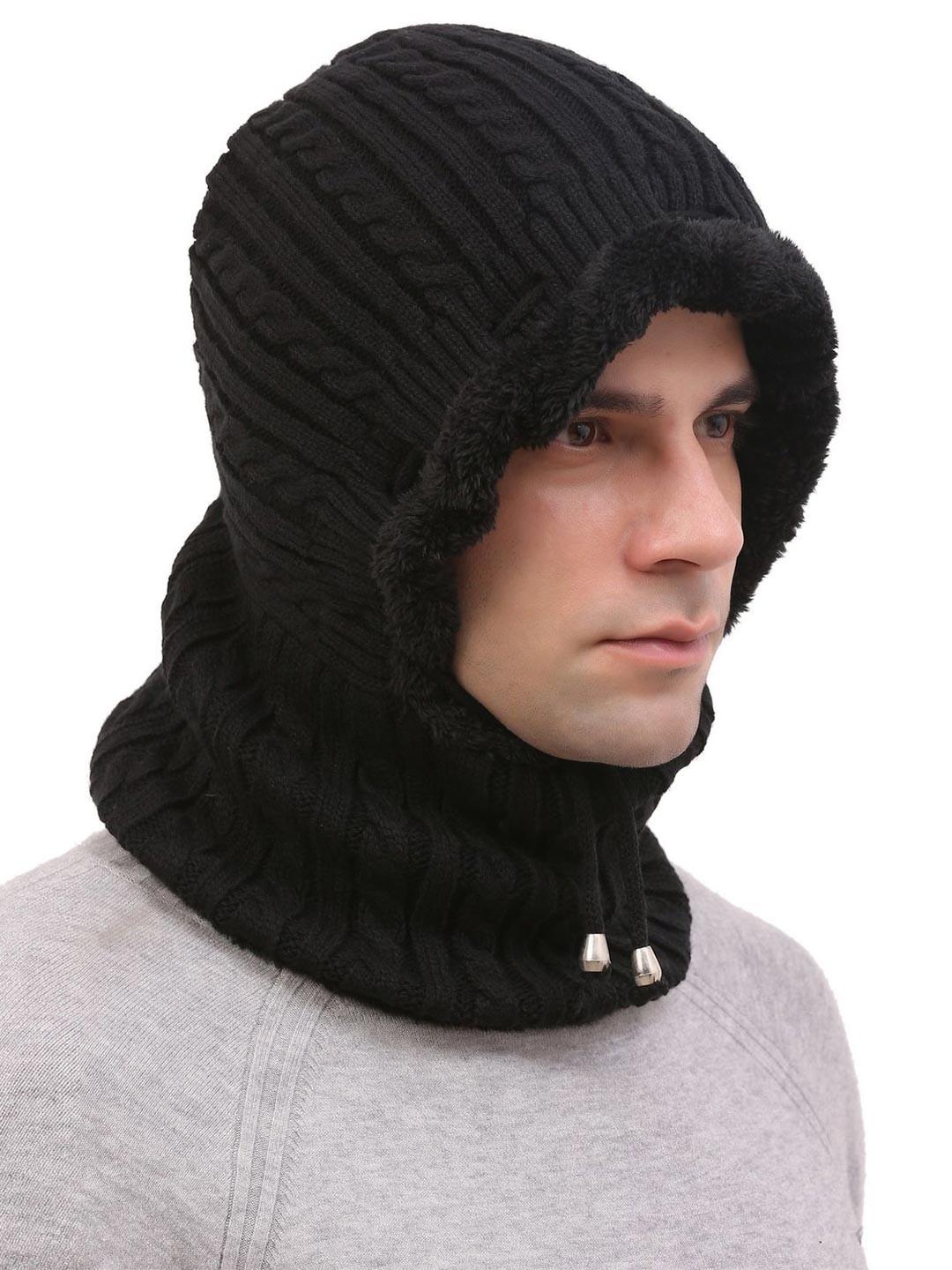 Moda Rapido Men Black Solid Wool Neck Joint Cap