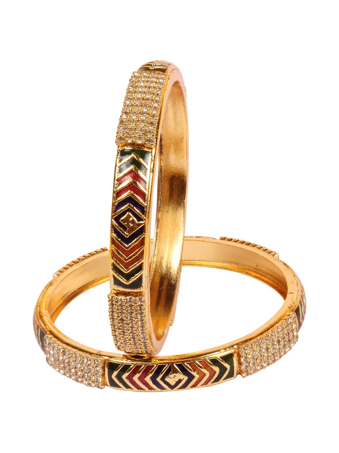 Shiv Jewels Set Of 2 Gold-Plated Cubic Zirconia-Studded Party Bangles