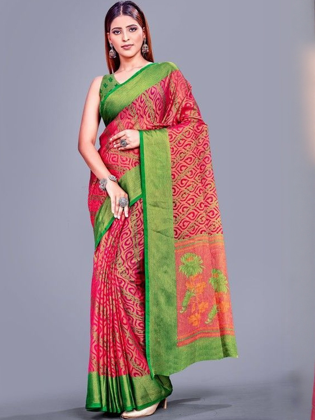 GHAN SALS Women Ethnic Motifs Brasso Baluchari Saree with a Blouse Piece