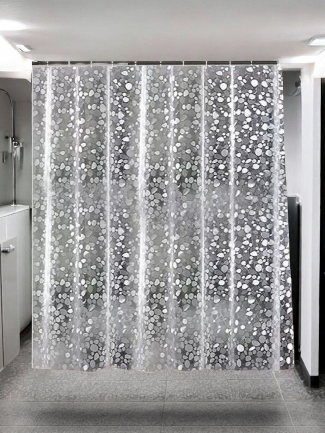 HOME ARK Unisex Set of 3 Abstract Printed Sheer Long Door 3D Curtain Bubble -7 Feet