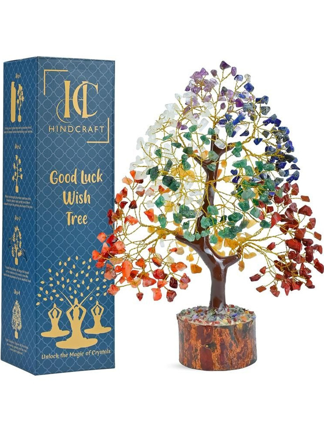 HINDCRAFT Brown & Gold Toned 7 Chakra Crystal Bonsai Tree 500 Beads Showpiece