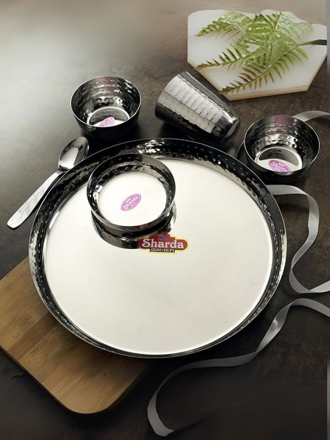 Sharda Metals Silver-Toned 2025 4 Pieces Stainless Steel Dishwasher Safe Dinner Set