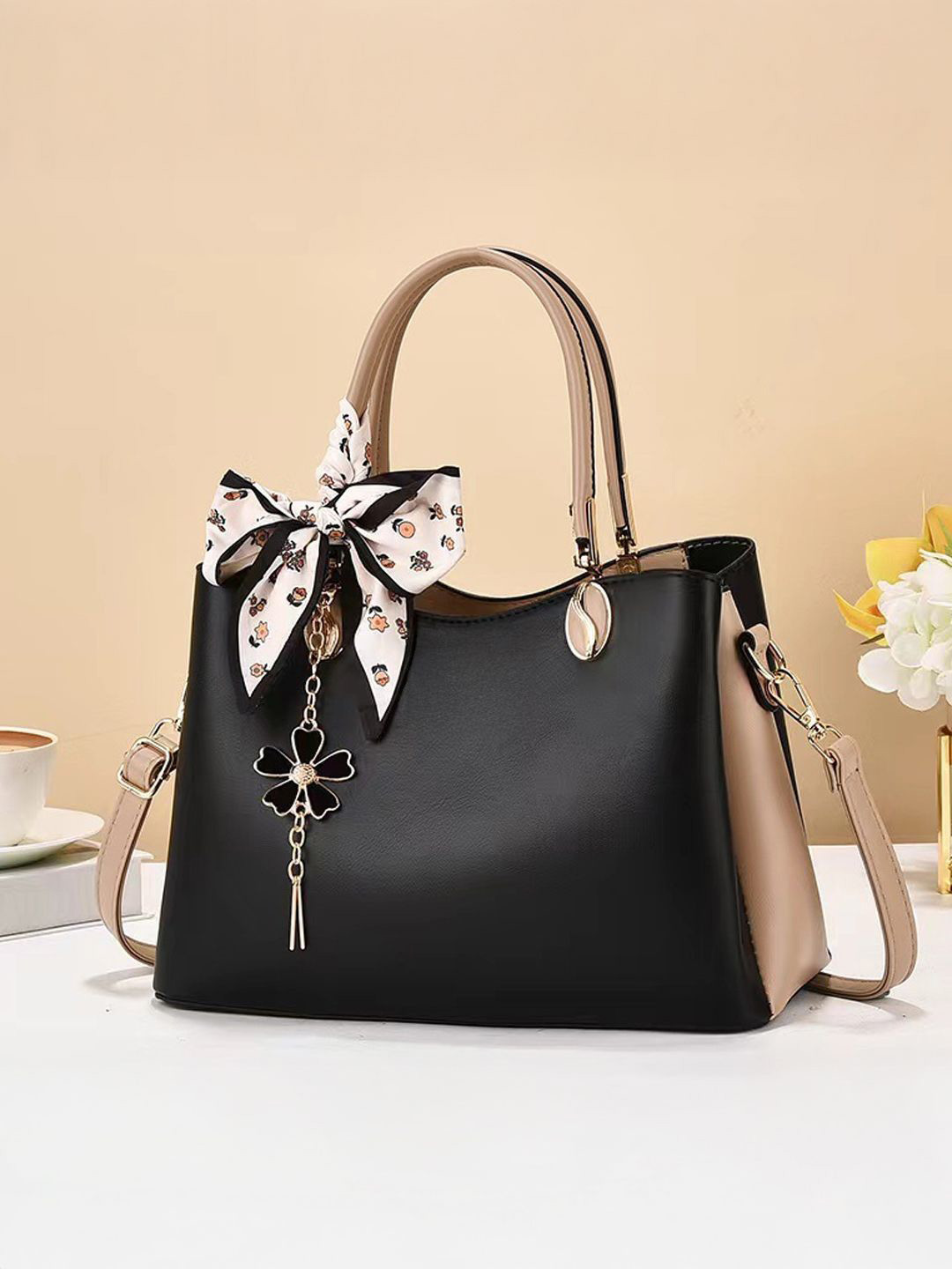 StyleCast Solid Bow Detail Medium Structured Handheld Bag