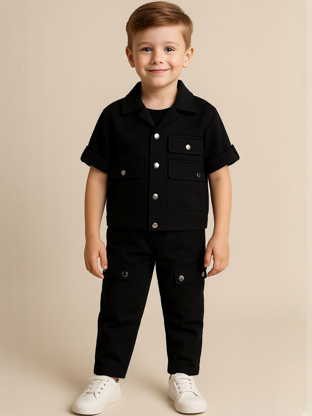 YK Boys Shirt Collar Short Sleeves Shirt & Cargo  Clothing Set