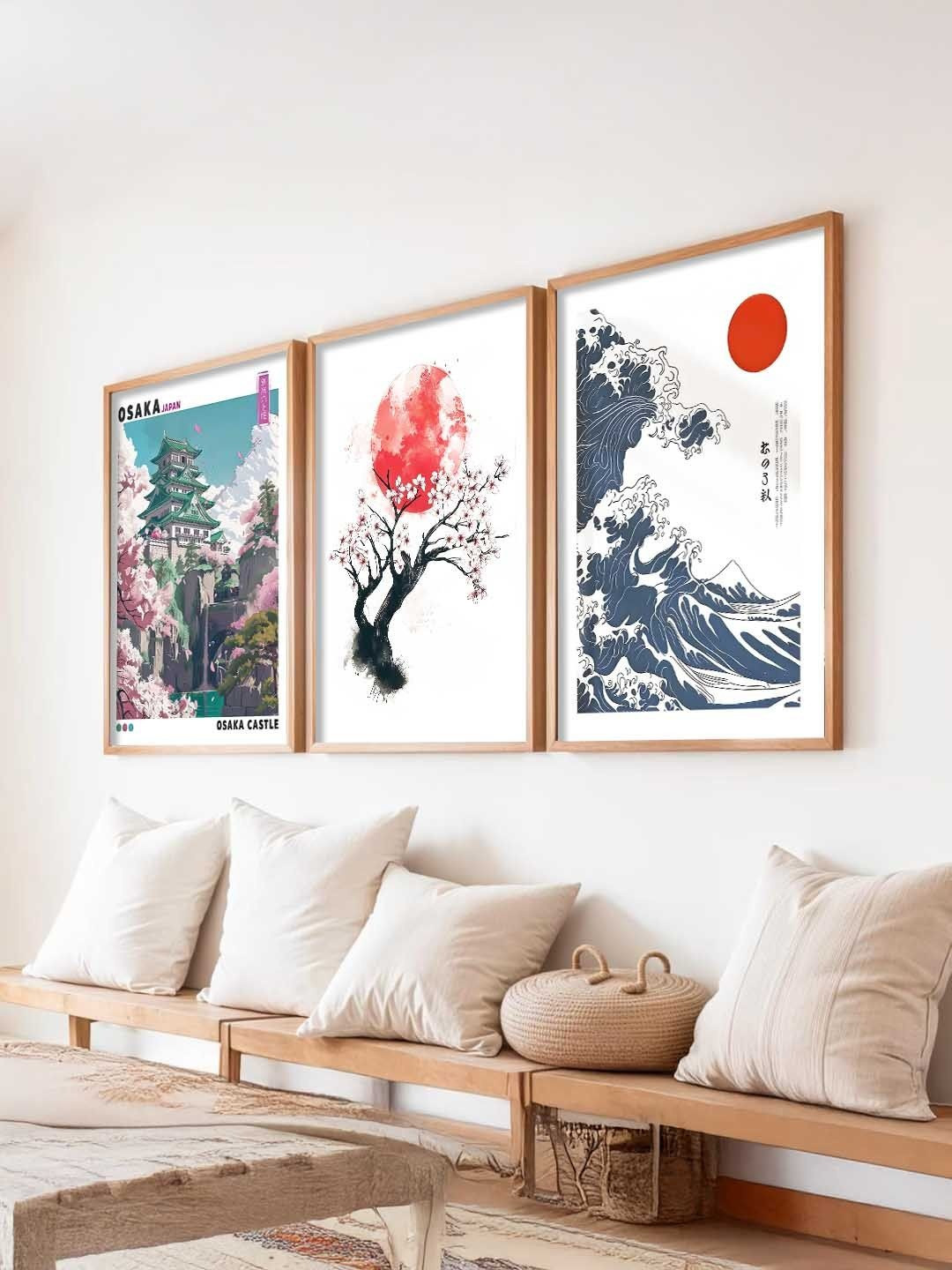 Kotart Set of 3 Wood Japanese Art Framed Wall Paintings