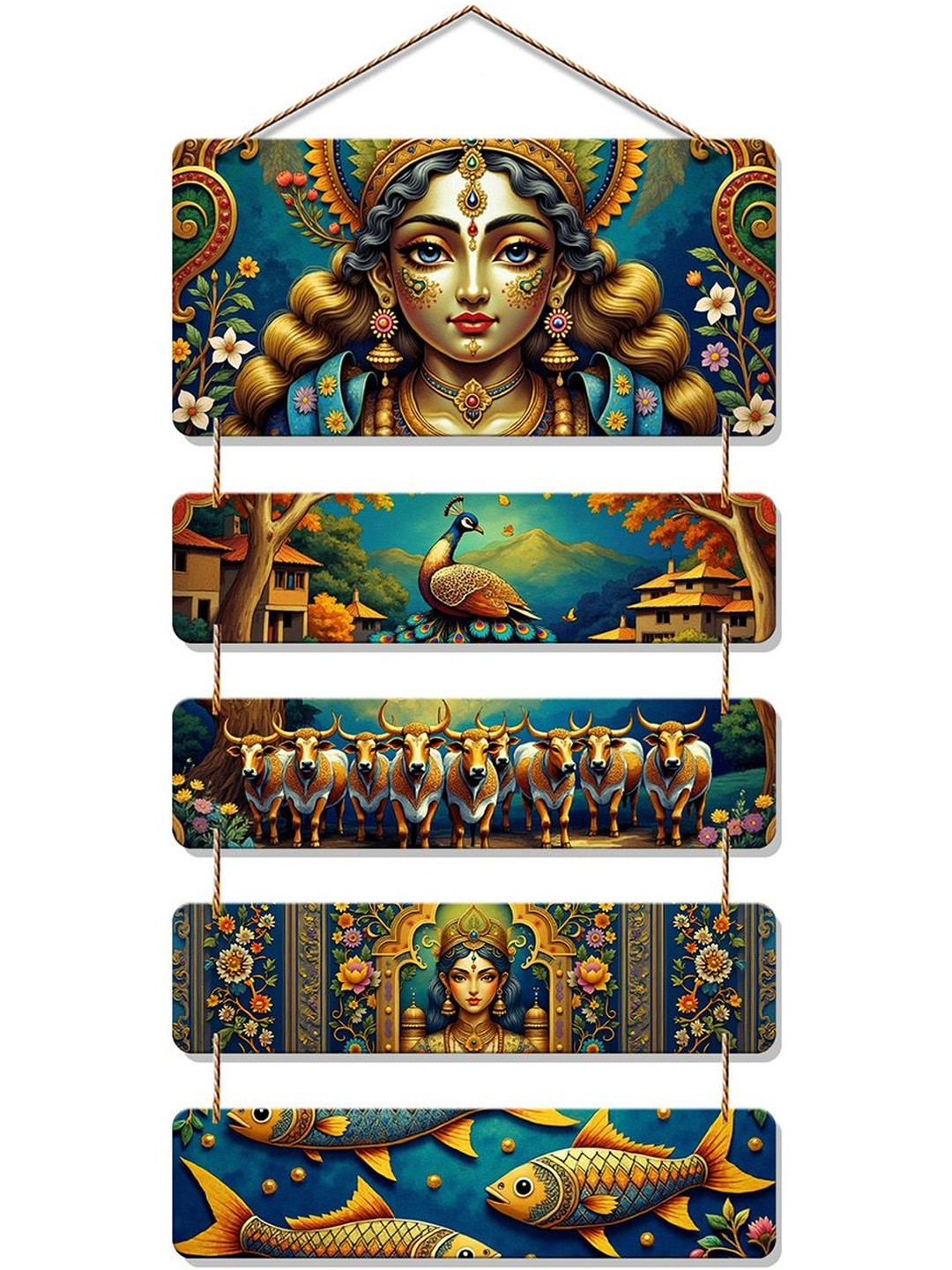 ArtVibes Blue & Brown Spiritual Indian Folk Wooden Wall Decor