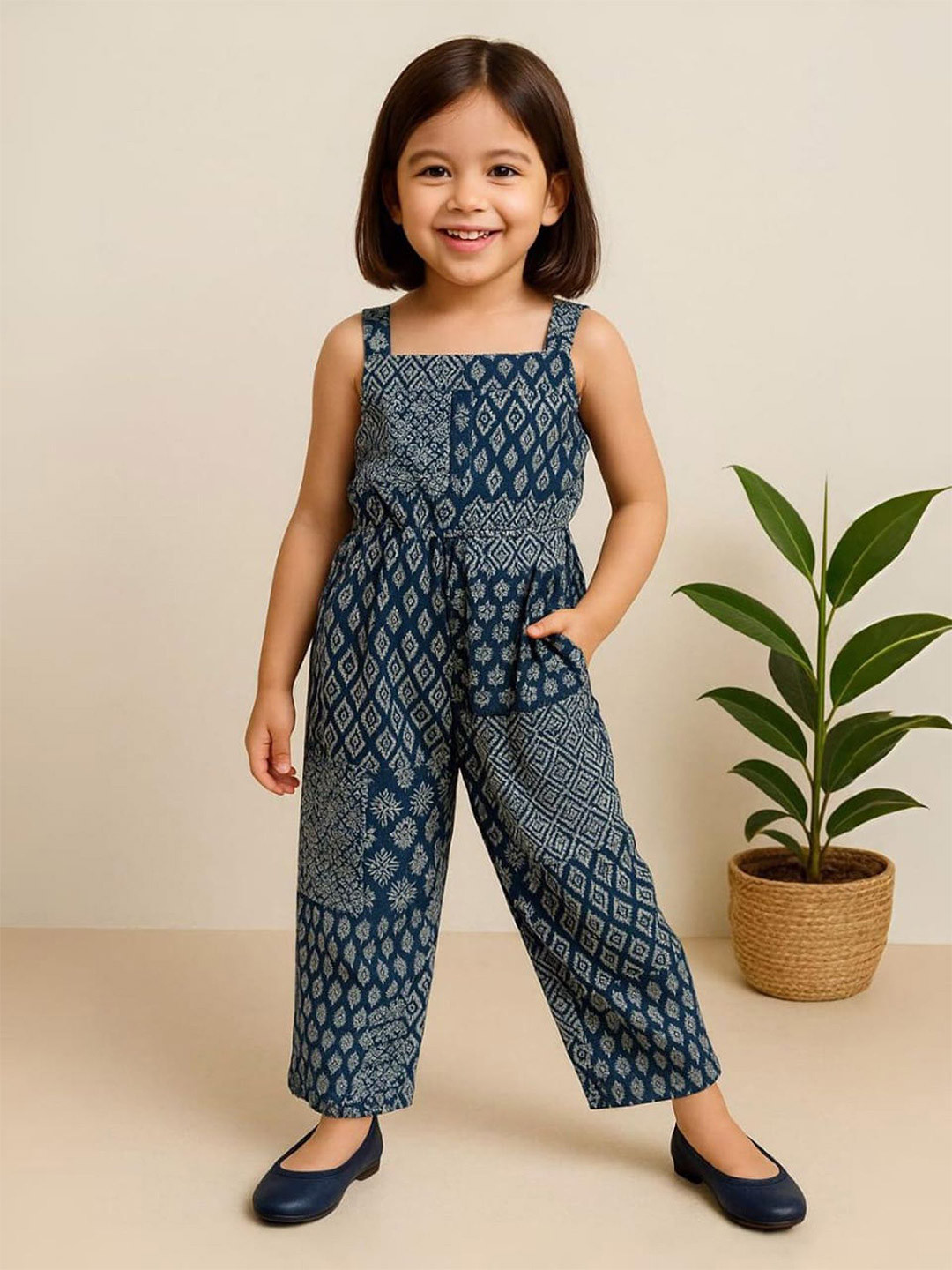 Urban Birdie Girls Printed Cotton Basic Jumpsuit