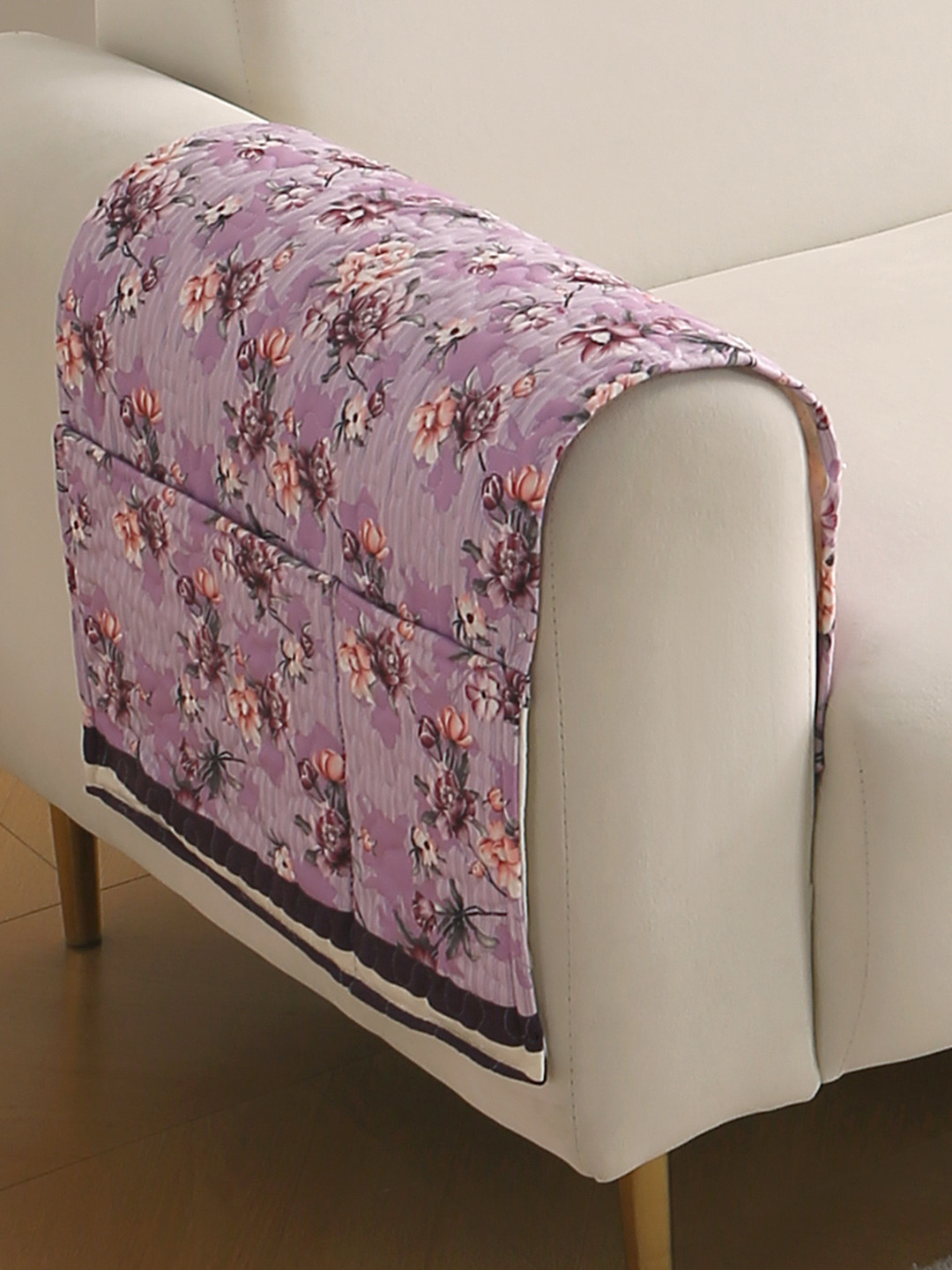 HOKIPO Florentina Series Peony Lavender & Green 2 Pieces Printed Velvet Armrest Covers