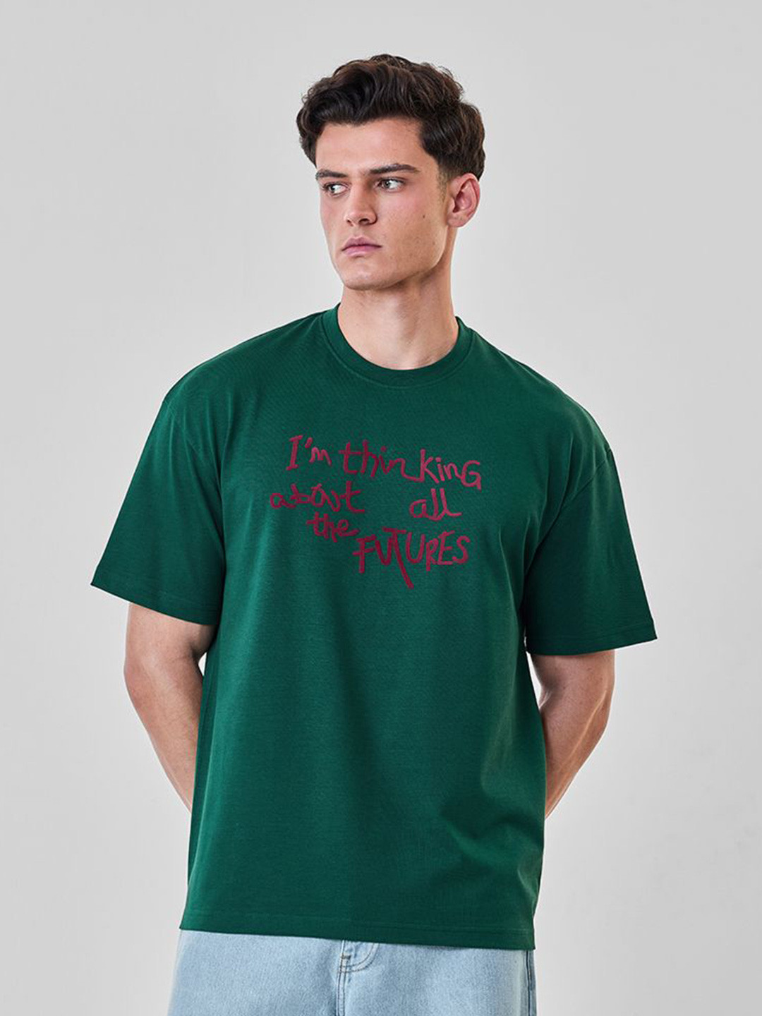 Snitch Oversized Typography Puff Printed Drop-Shoulder Sleeves Pure Cotton T-Shirt