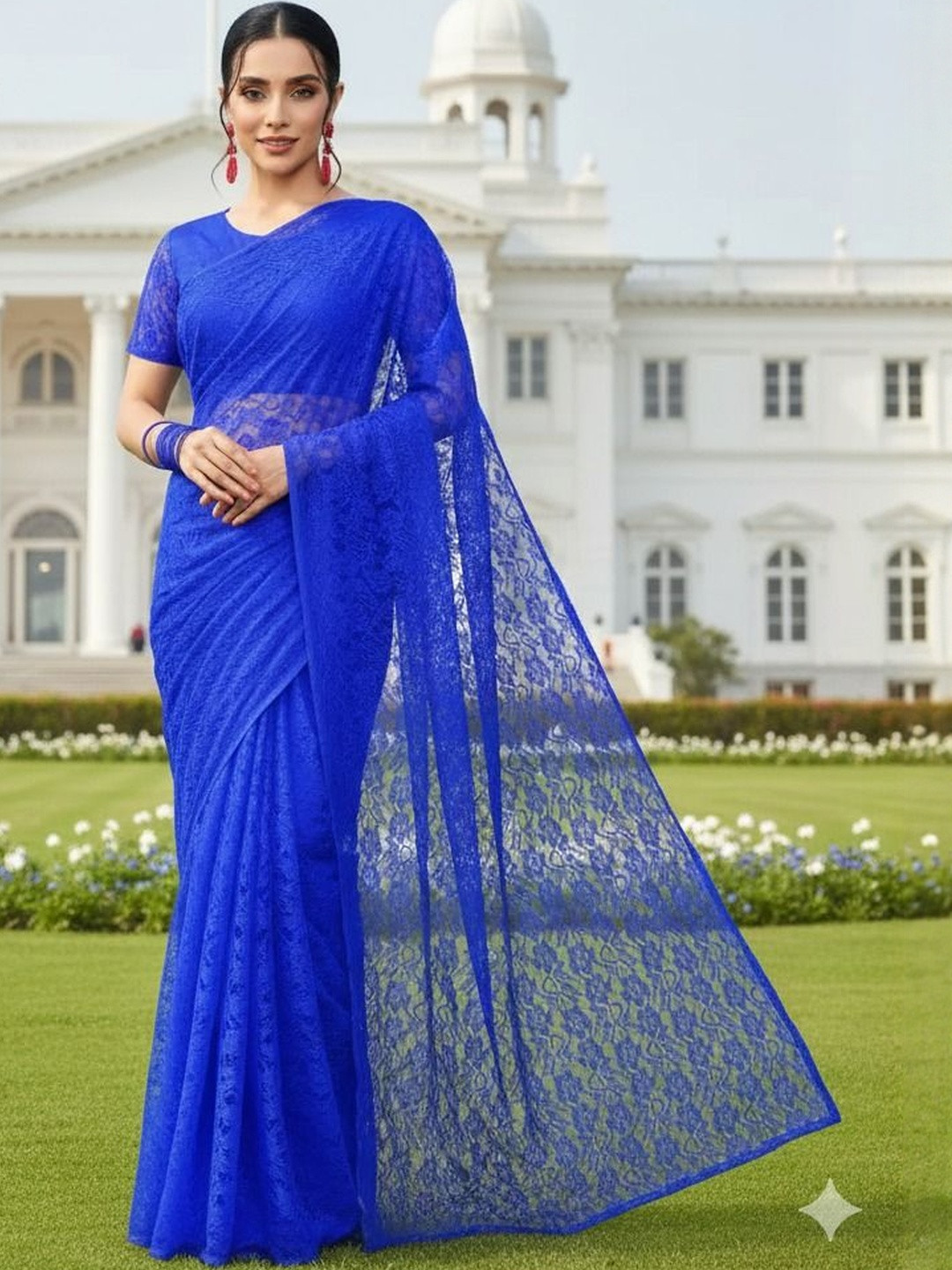 Moda Rapido Women Self Design Net Saree with Blouse Piece