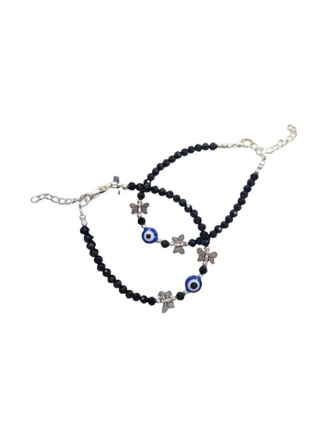 Lovemi Movements Pack of 2 Evil Eye & Black Crystal Beads Butterfly Charm Bracelet