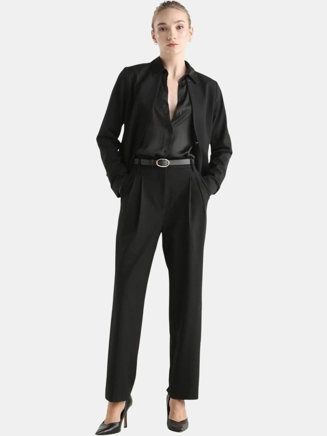 RAREISM Arcadia Women Black Regular Fit Mid-Rise Easy Wash Trousers