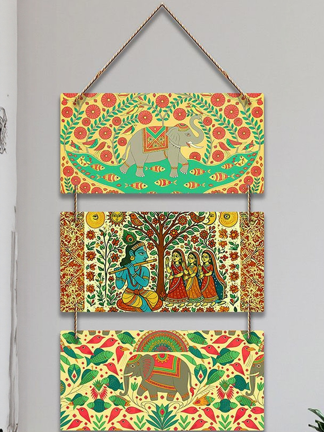 ArtVibes Unisex Printed Divine Shree Krishna Playing Flute Religious Wall Hanging