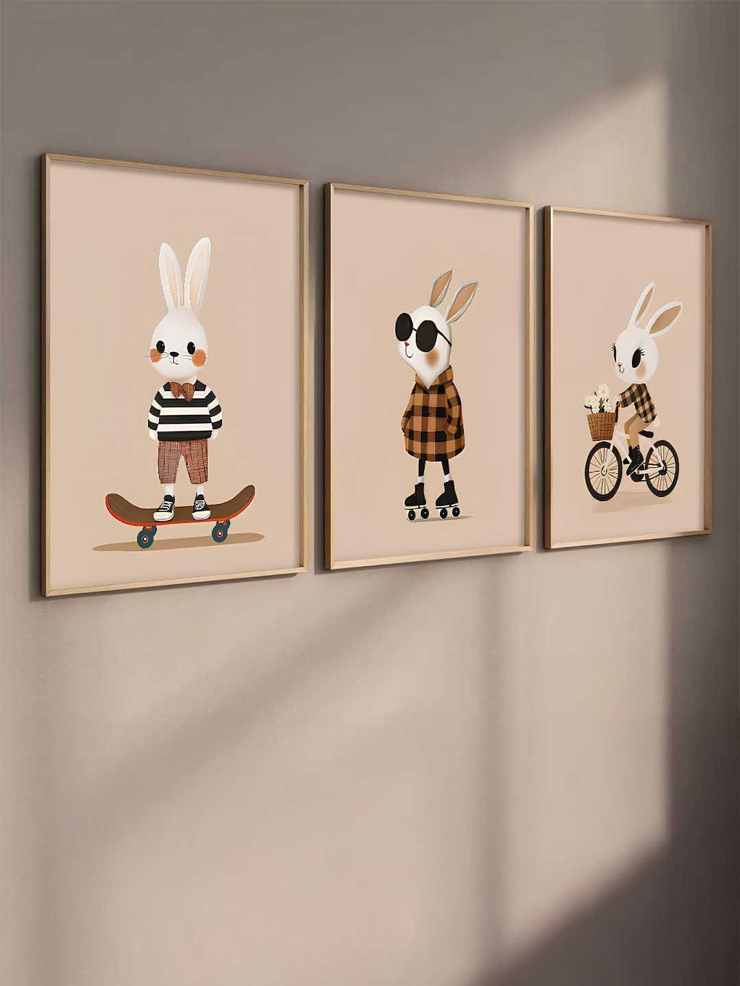 Kotart Unisex Set of 3 Cartoon Art Framed Posters Wood Wall Paintings Wall Art
