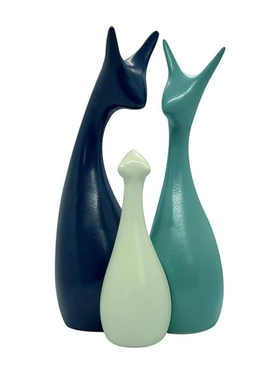 THE SACRED GIFTS Navy Blue & Green 3 Pieces Lucky Deer Family Ceramic Showpieces