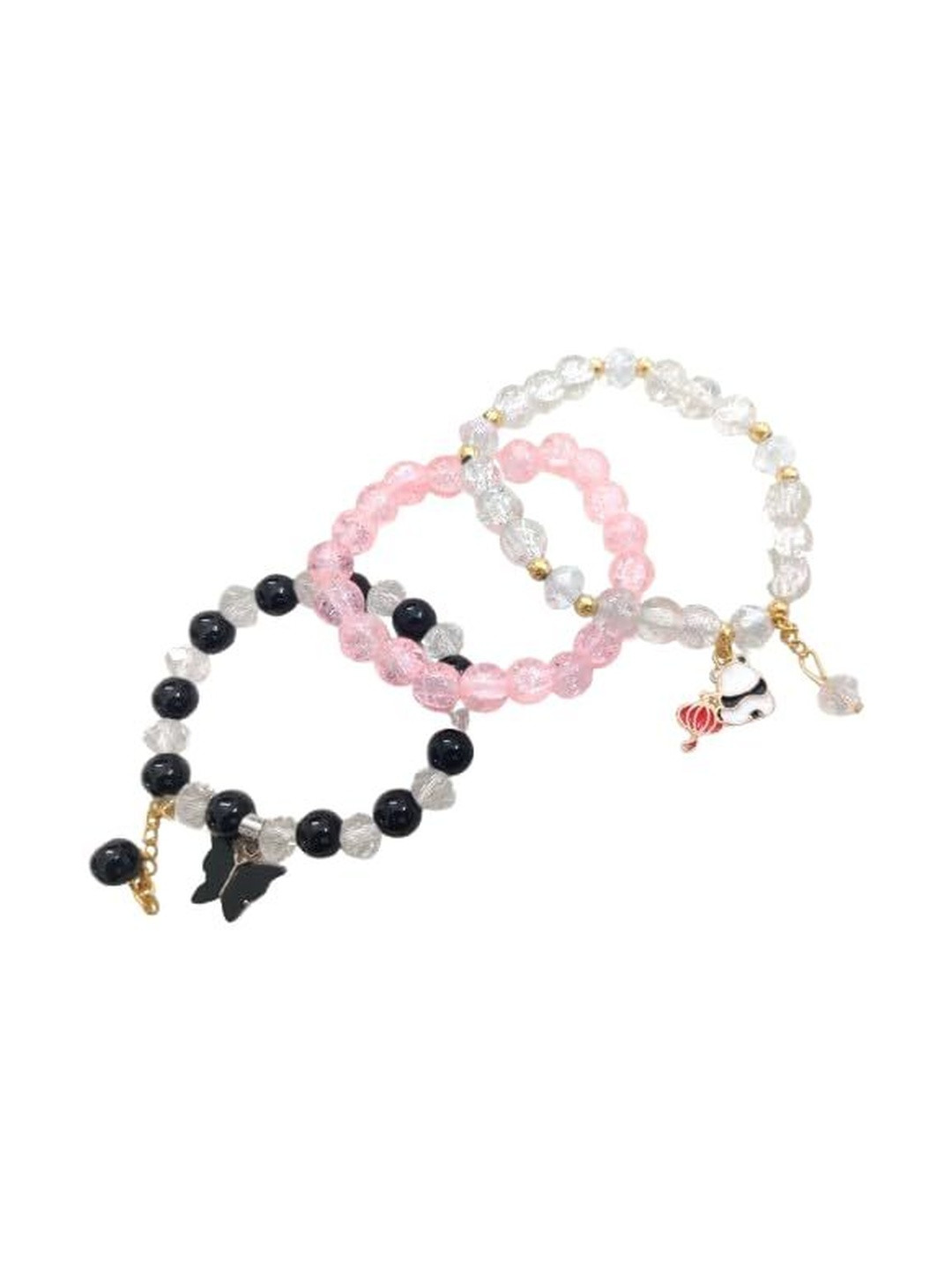 Lovemi Movements Women Set of 3 Beaded Panda & Butterfly Charms Bracelet