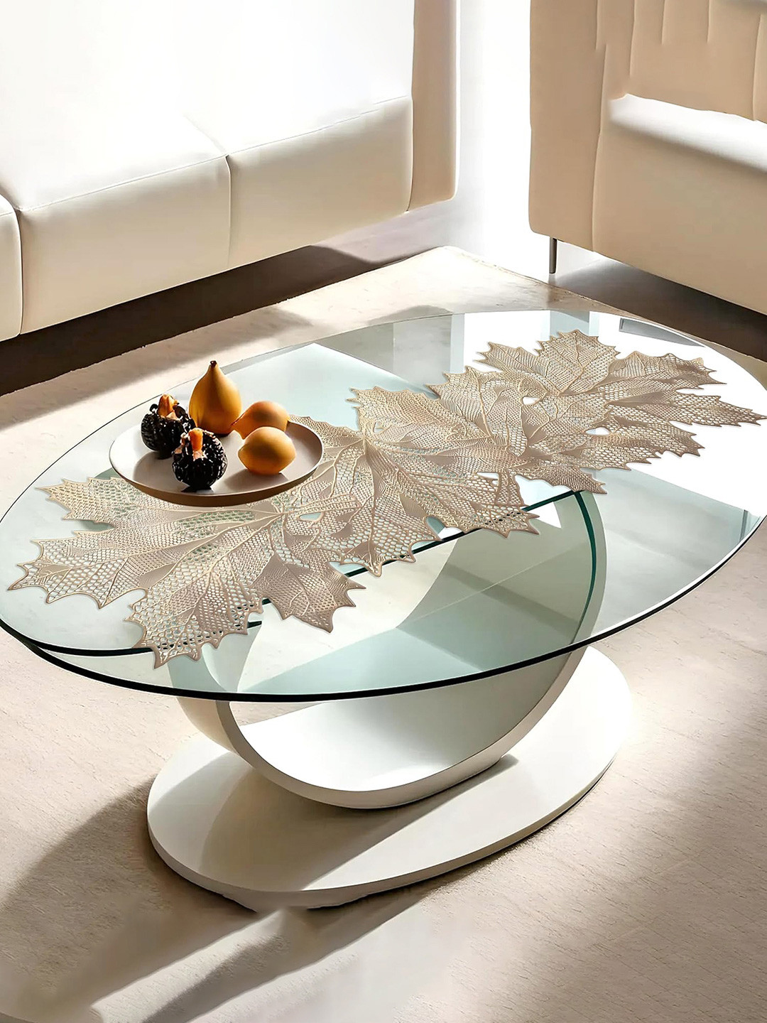 Kuber Industries Golden Leaf Design Table Runner