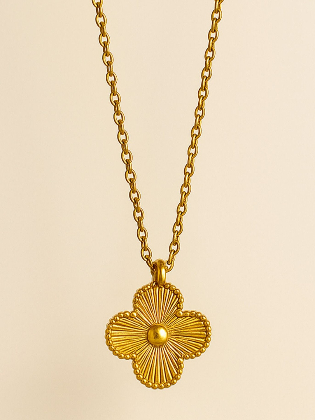 October 22 Stainless Steel 18K Gold-Plated Floral Pendants with Chains