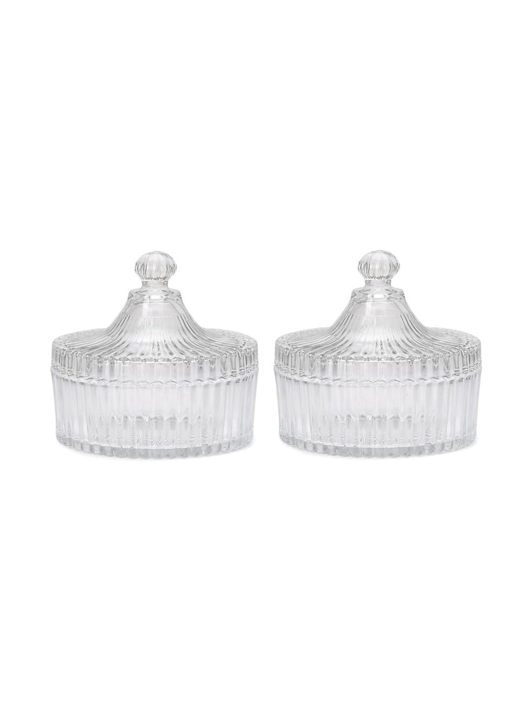 SOMIL Set Of 2 Transparent Ribbed Glass Dishwasher-Safe Containers - 300 ml