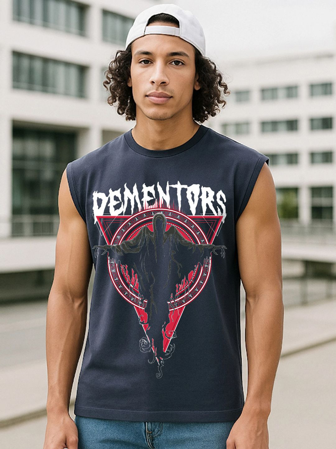 Bewakoof Men Official Harry Potter Merchandise Dementors Graphic Printed Boxy Fit Vest