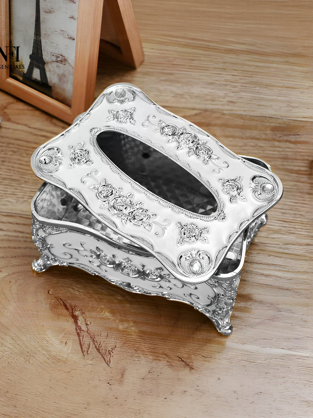 NFI essentials Silver-Toned & White Textured Tissue Holder