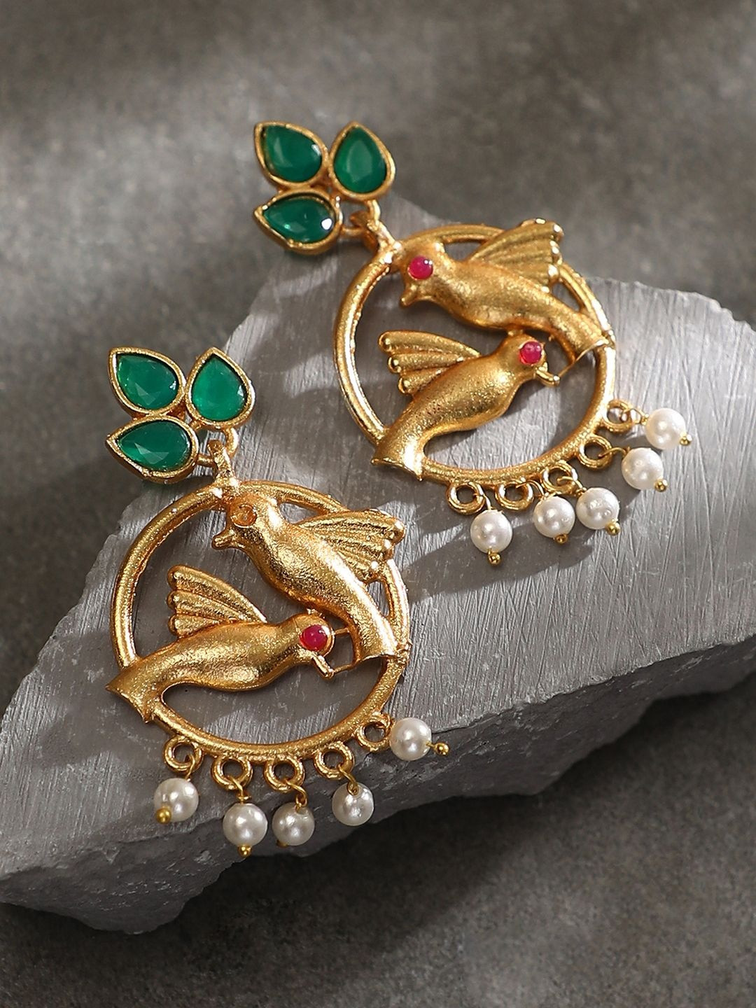 SOHI Gold-Plated Artificial Stones Studded The Halo-Bird Drop Earrings