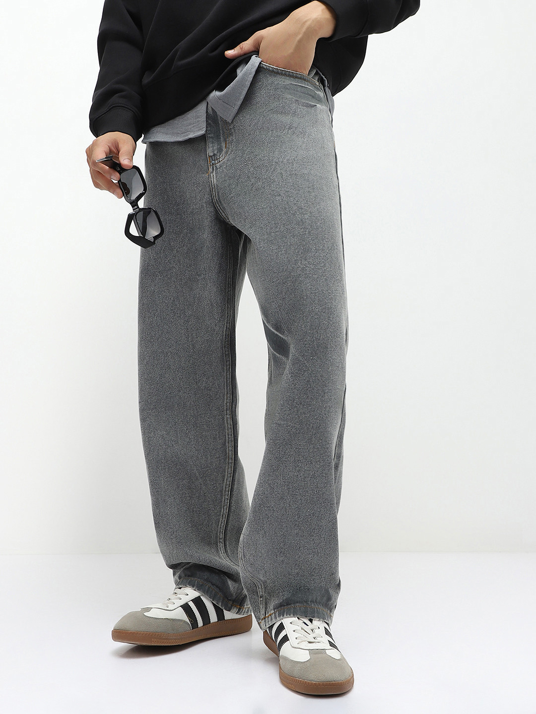 Urbano Fashion Men's Light Grey Loose Baggy Fit Non-Stretchable Washed Jeans