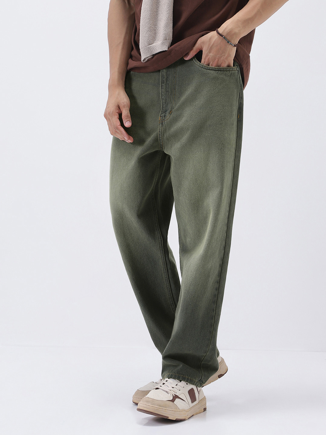 Urbano Fashion Men Dark Grey Loose Baggy Fit Heavy Washed Jeans Non-Stretchable