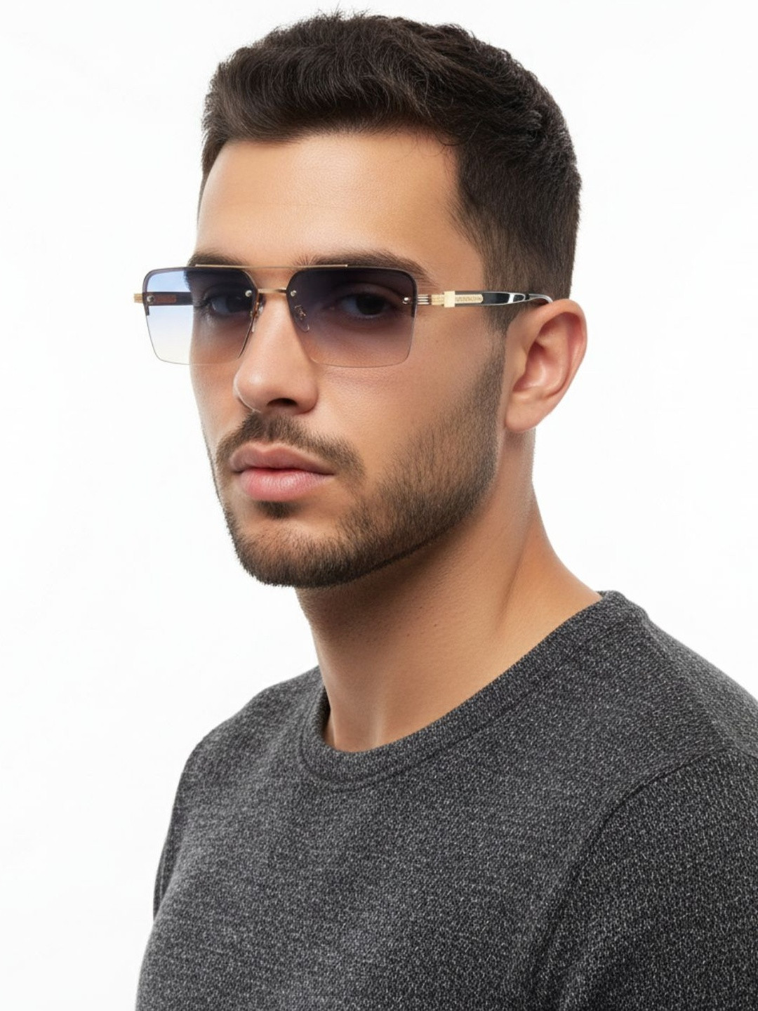 goglassic Unisex Rectangle Sunglasses with UV Protected Lens 2349-BLACK-PEACH-GR.