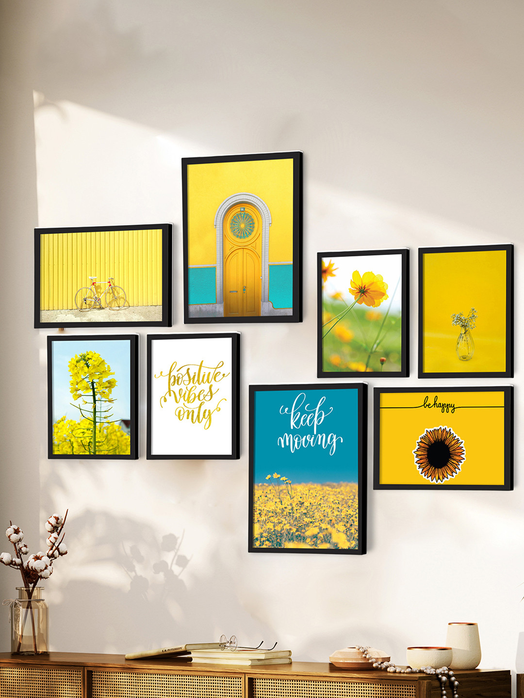 Art Street Yellow & Pink 8 Pieces Floral Themed Wall Arts
