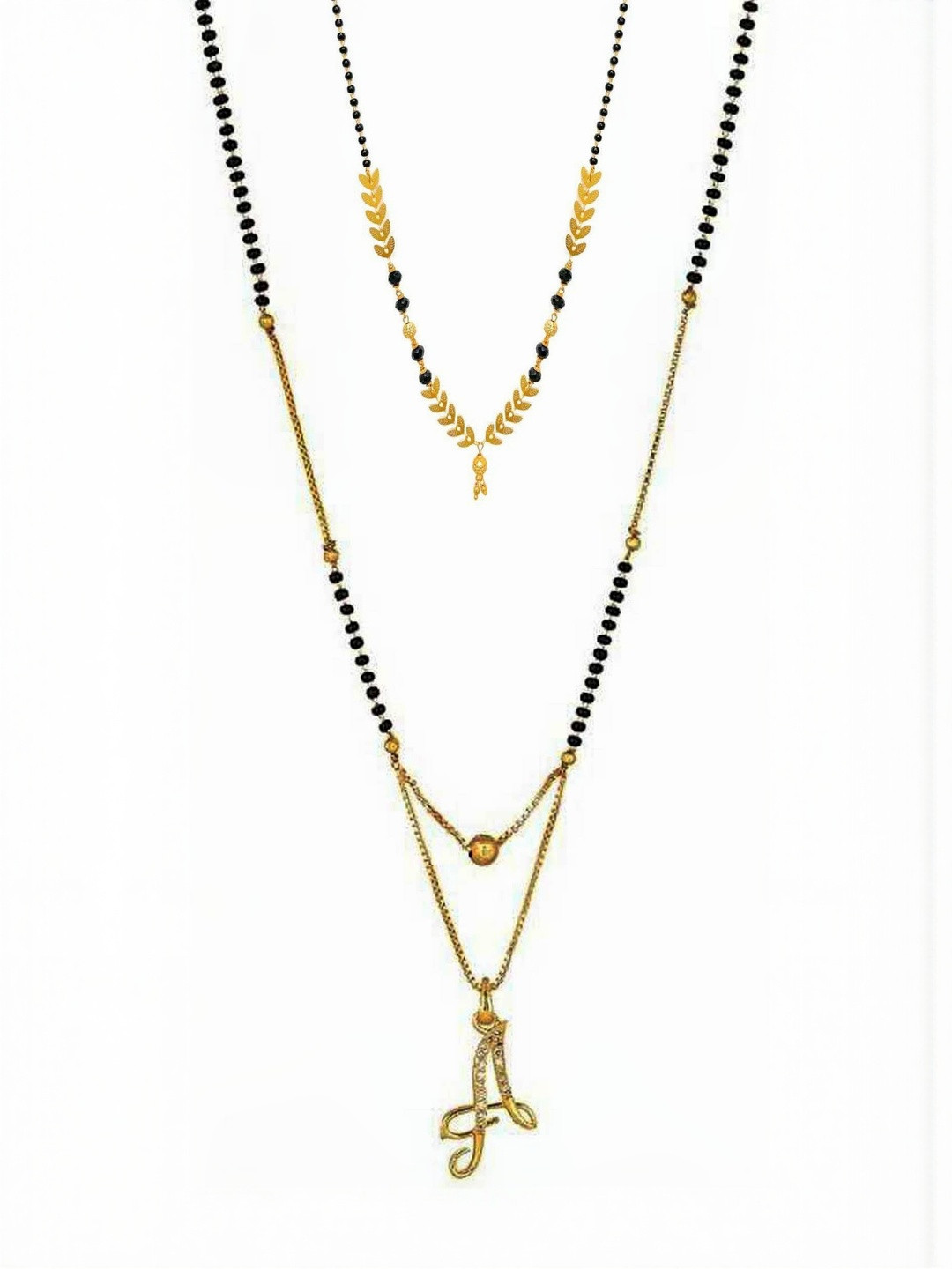 Laksh Enterprise Set Of 2 Artificial Stones Studded & Beaded A Alphabet Ball Mangalsutras