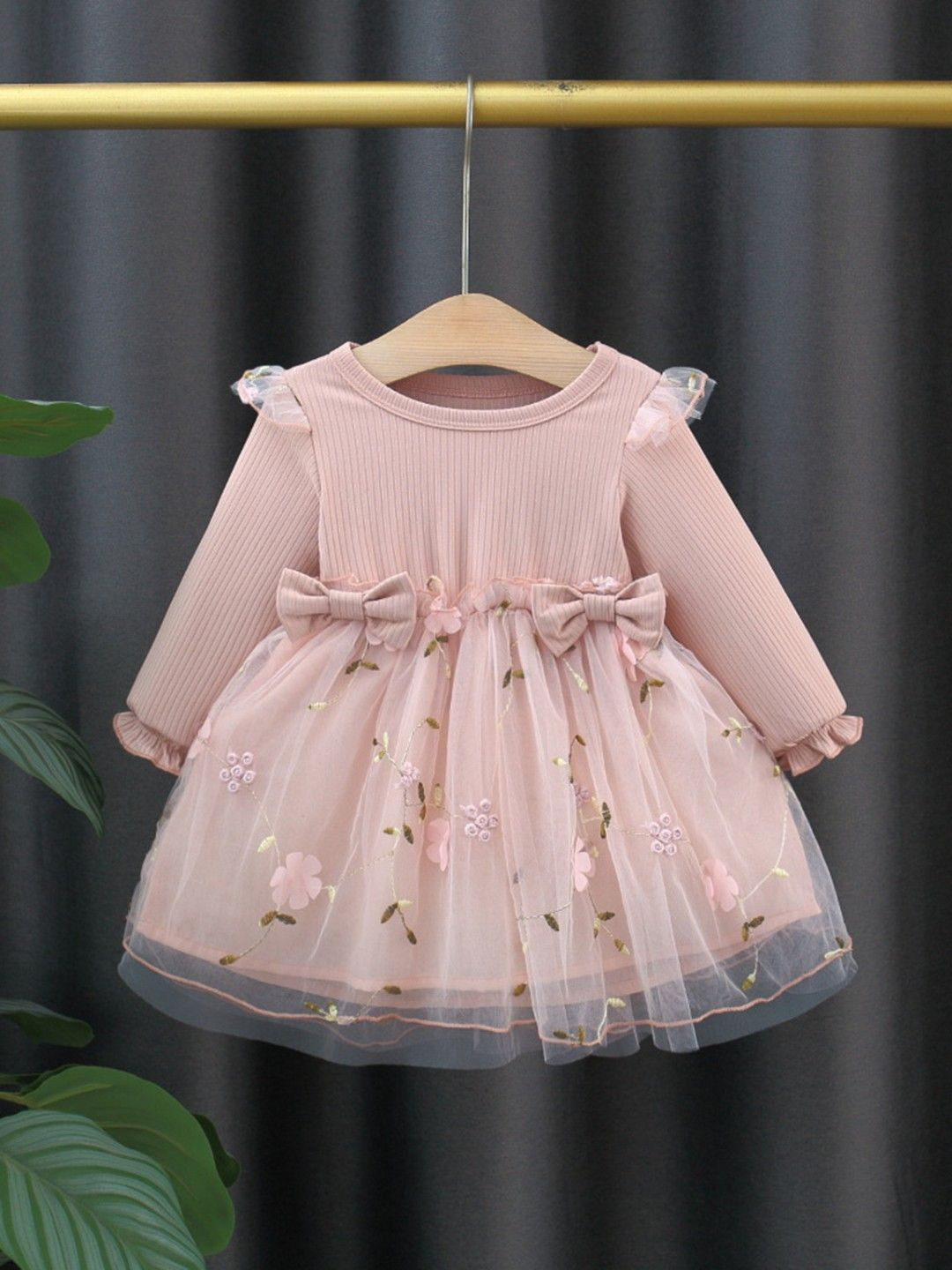 YK Girls Tulle Floral-Applique Bow Fit & Flare Midi Dress