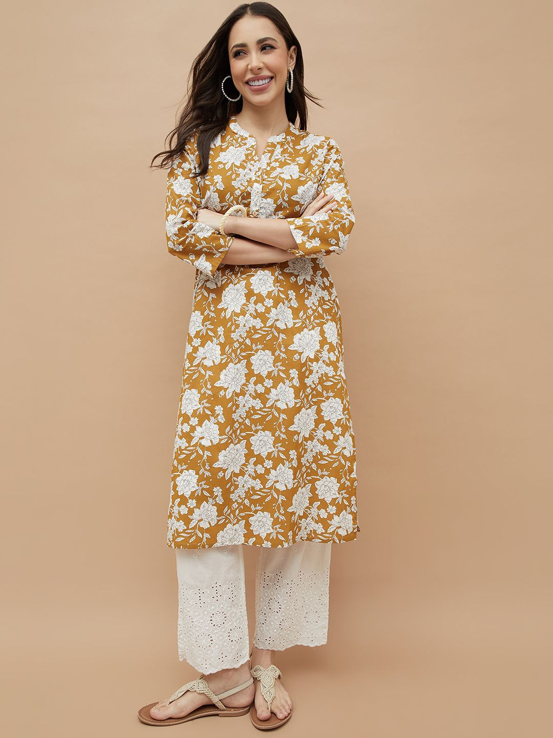 Melange by Lifestyle Floral Printed Pure Cotton Flared Sleeves Anarkali Kurta