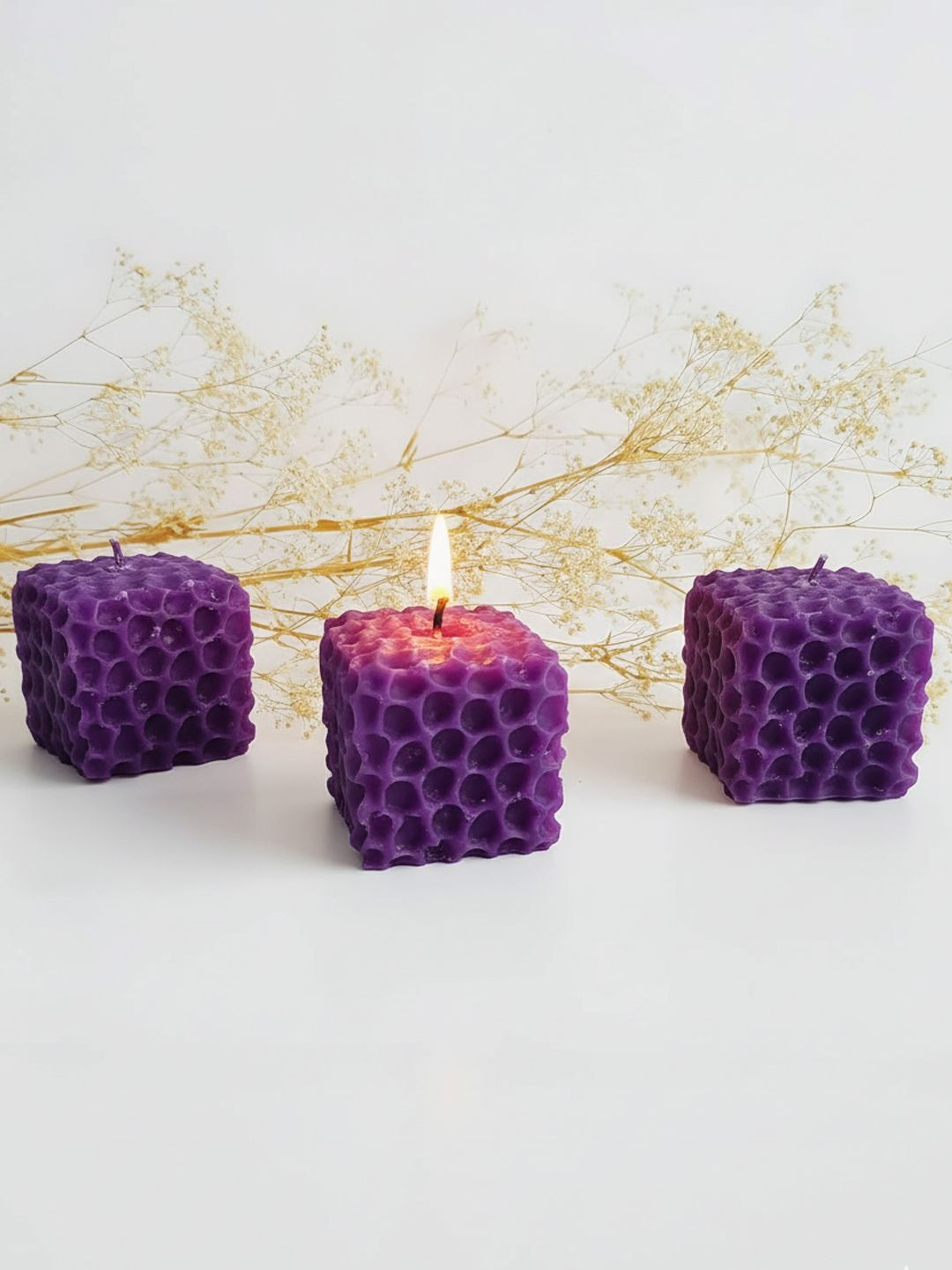 atorakushon 3 Pieces Purple Honeycomb Scented Soy Wax Candles