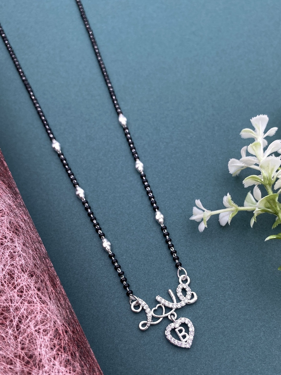 Laksh Enterprise Artificial Stones Studded & Beaded Heart Shaped B Alphabet Mangalsutra