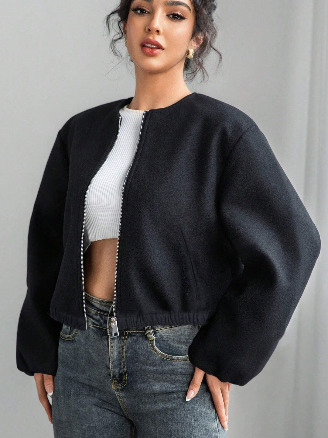 StyleCast x Revolte Collarless Puff Sleeves Tailored Jacket