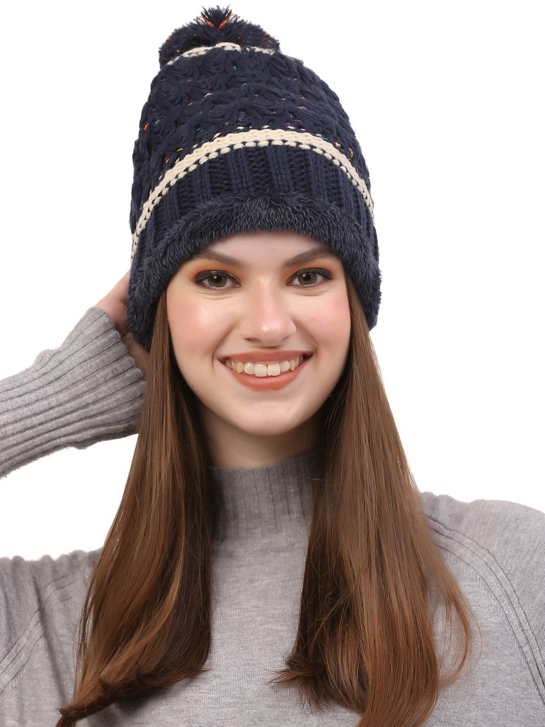 Moda Rapido Women Blue Wool Beanie Cap