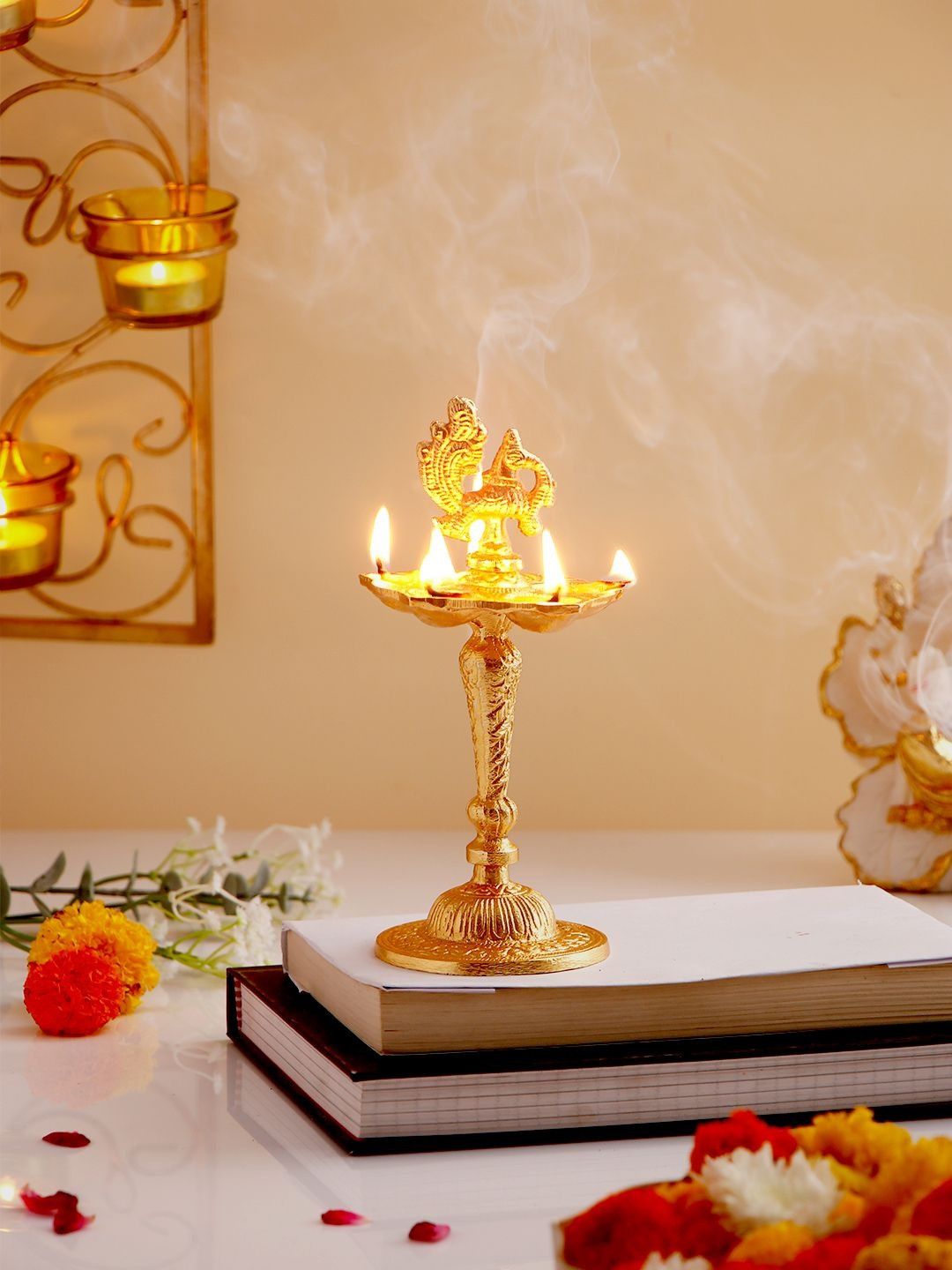 Archies Peacock Golden Diya Jyoti Stand