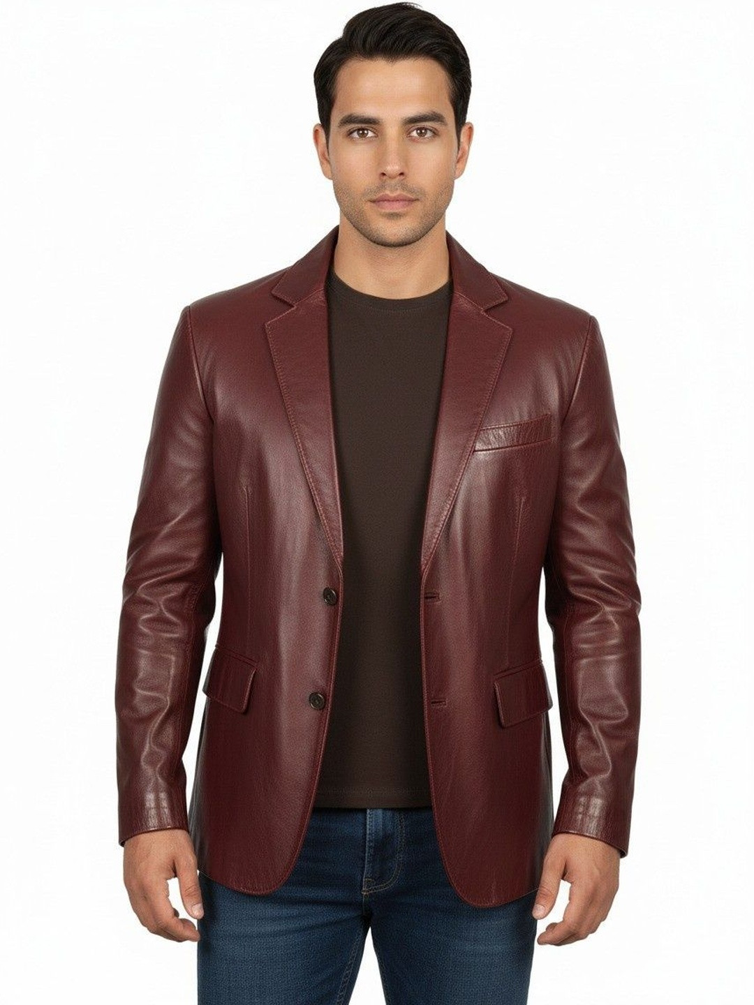 PRAMUKH Men Lapel Collar Solid Lightweight Leather Jacket