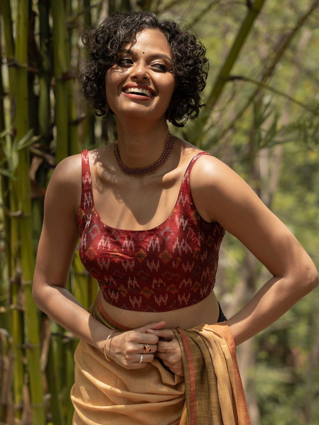 Suta Women Woven Design U-Neck Blouse