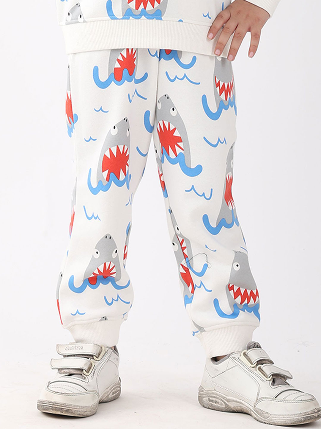 Anthrilo Boys Sleepy Shark Printed Regular Fit Fleece Joggers