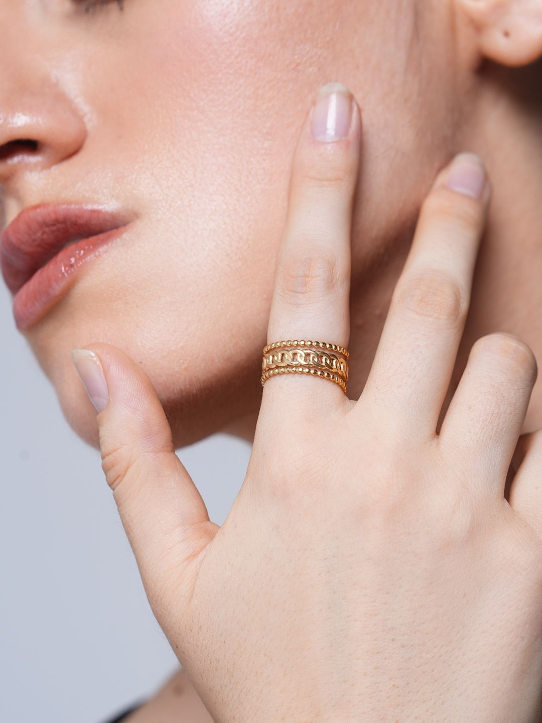 CAO Jewellery Women Thick Cuban Link Chain Adjustable Finger Ring