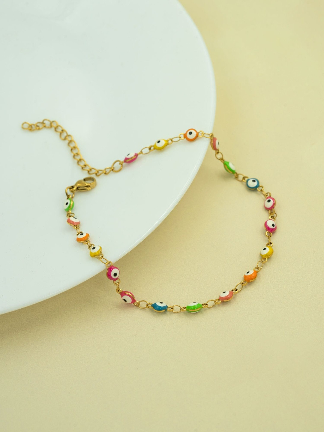 ARTKLIM Stainless Steel Gold-Plated Evil Eye Beaded Anklet
