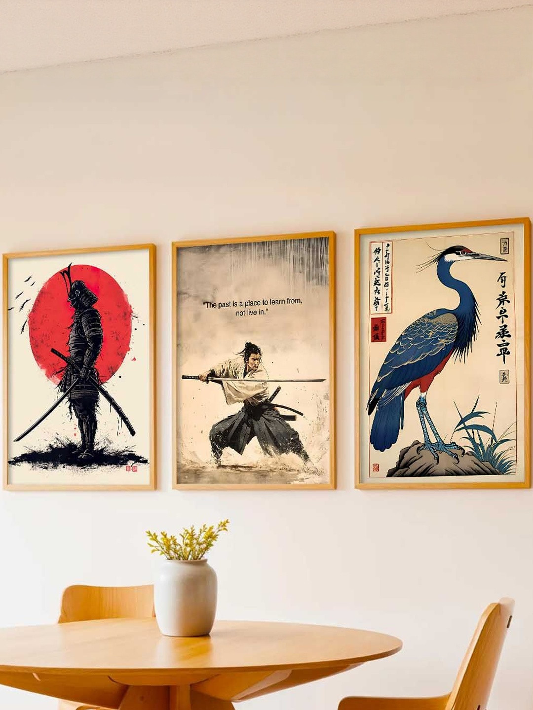 Kotart White & Beige 3 Pieces Japanese Art Wooden Wall Paintings